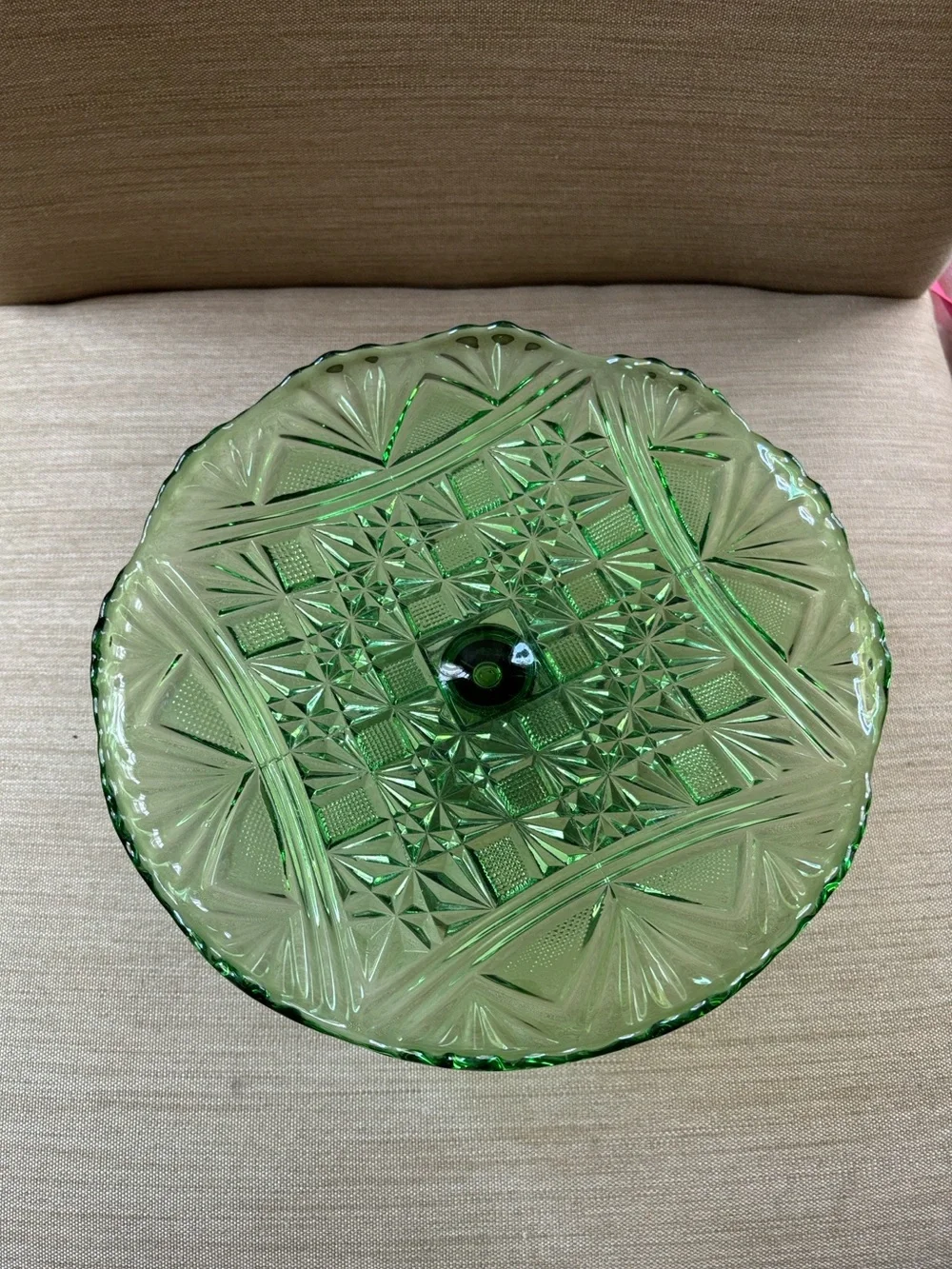 Vintage green glass cake stand